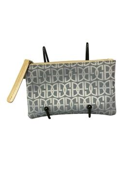 Gianni Bernini blue Gray Jacquard Wristlet Pouch with Tan Leather Strap